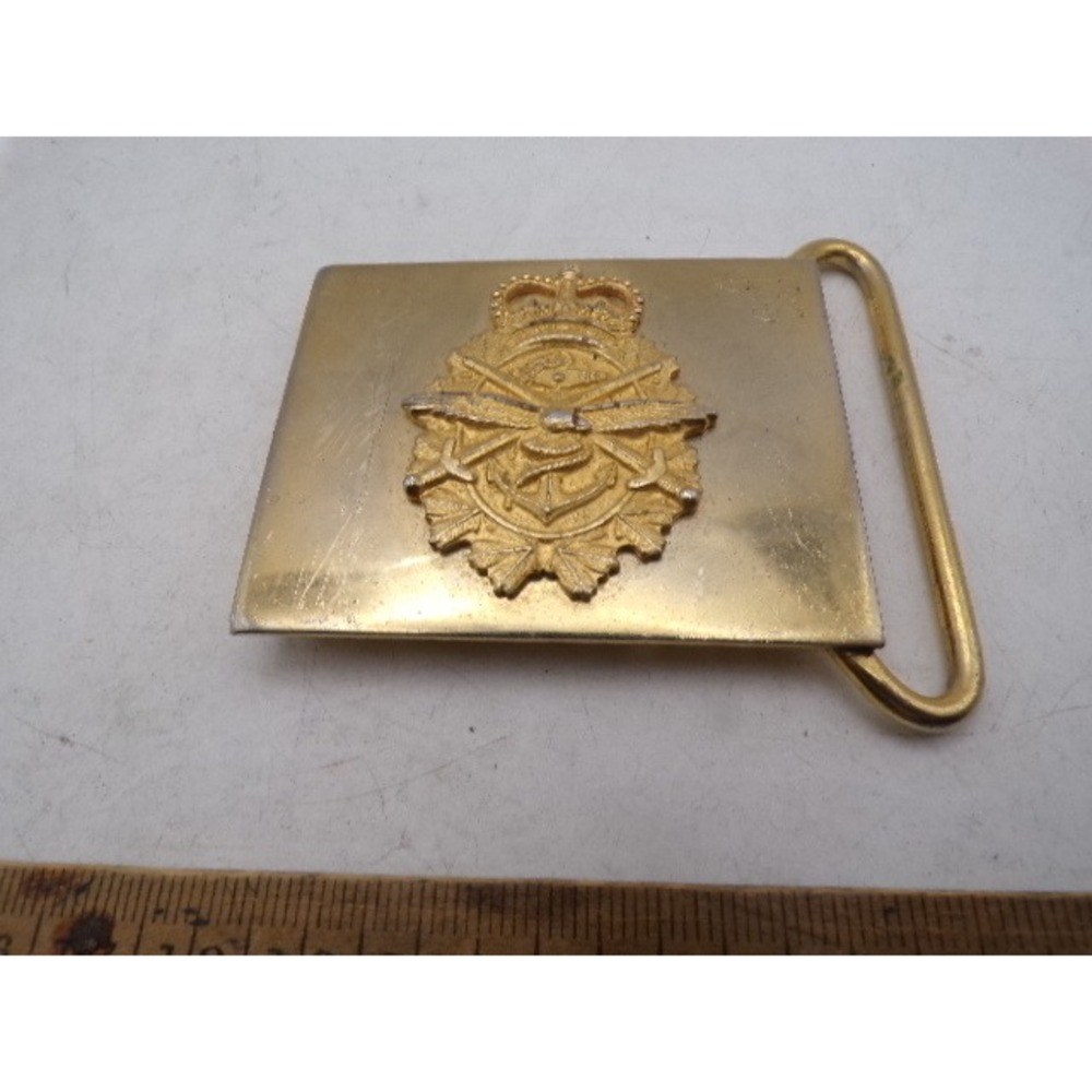 Vintage Canadian Armed Forces Tri-Service Brass Belt Buckle Gold Tone Military